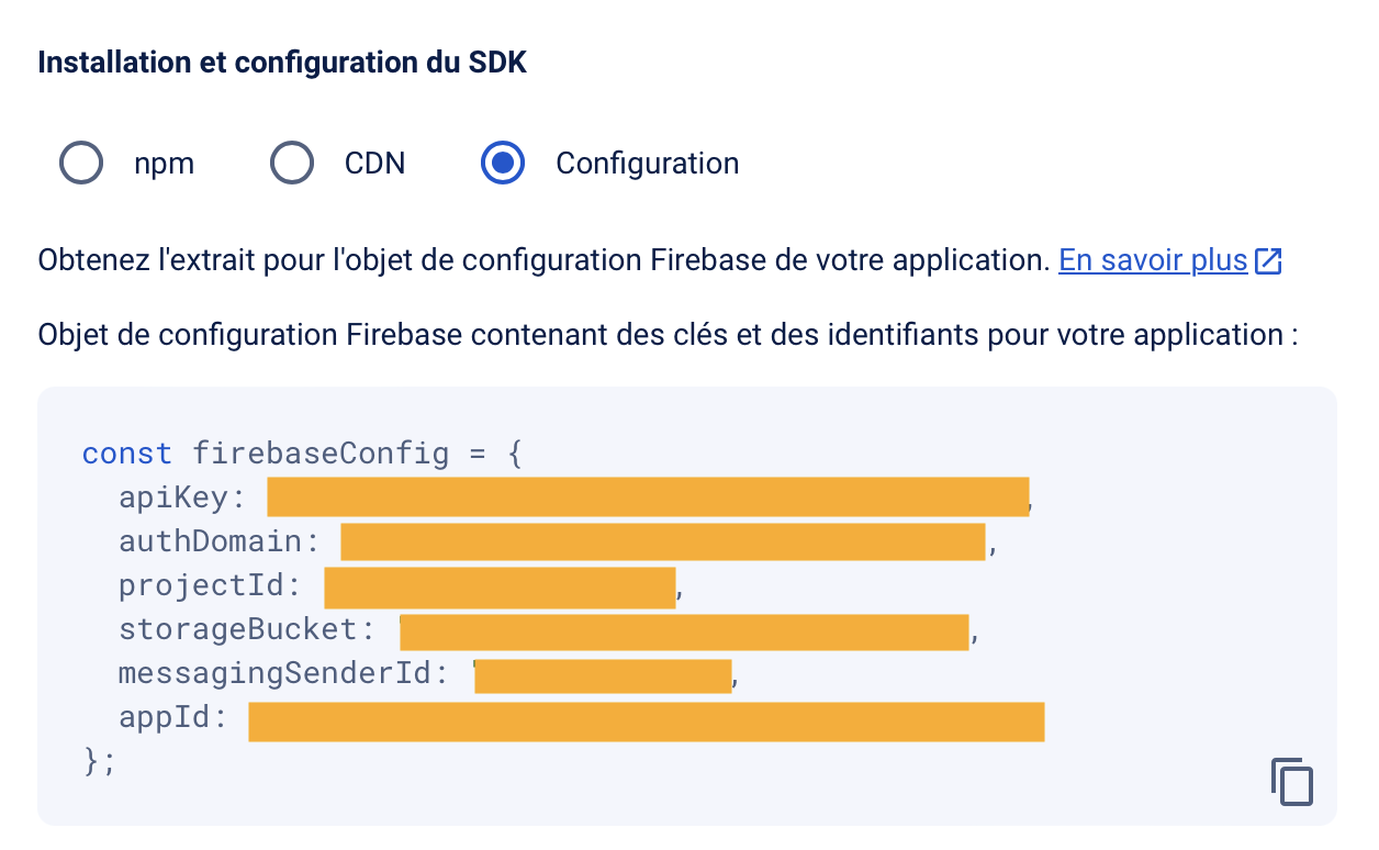 firebase configuration object